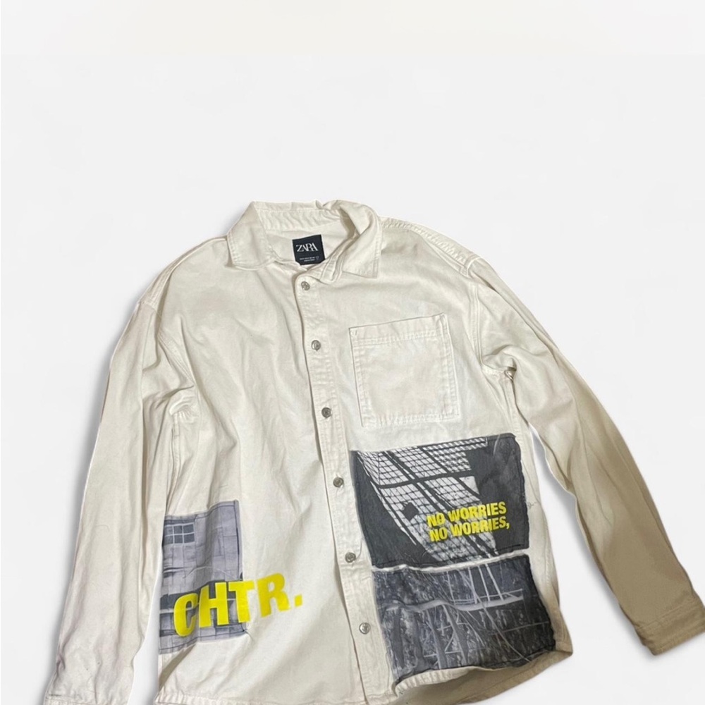 Zara Cream Graphic Men's Shirt Jacket